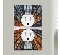 Skyscraper Looking Up At Sky Duplex Receptacle Outlet Covers, 1-Gang Standard Size Wall Plates, Unbreakable Polycarbonate Dual Outlet Faceplates Covers For Kitchen Home Kids Room Decor 4.5" X 2.76"