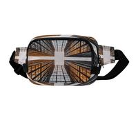 Skyscraper Looking Up at Sky Fanny Pack，with Adjustable Strap ，Crossbody Bag，Twill Fabric ，Belt Bag，for Outdoors Workout Traveling Casual Running Hiking Cycling.