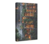 Skyscraper Rainforest Surreal City Nature Modern Luxury Urban Landscape Canvas Poster Wall Art Decor Print Picture Paintings for Living Room Bedroom Decoration 20" L X 30" W