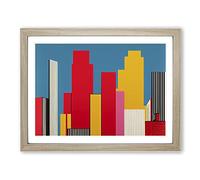 Skyscraper Skyline Pop Art Abstract Framed Print | A3 Oak Framed Wall Art | Ready to Hang | Pop Art Cityscape Picture | Living Room Bedroom Lounge Office