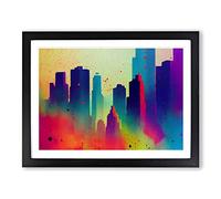 Skyscraper Skyline Splashed Vol.5 Abstract Framed Print | A2 Black Framed Wall Art | Ready to Hang | Abstract Cityscape Picture | Living Room Bedroom Lounge Office