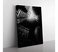 Skyscrapers At Night In Abstract Modern Canvas Wall Art Print Ready to Hang, Framed Picture for Living Room Bedroom Home Office Décor, 60x40 cm (24x16 Inch)