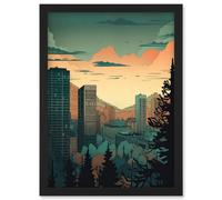 Skyscrapers by Forest Urban Architecture Landscape Artwork Framed Wall Art Print A4 Artery8 Black One Size