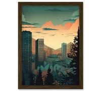 Skyscrapers by Forest Urban Architecture Landscape Artwork Framed Wall Art Print A4 Artery8 Brown One Size