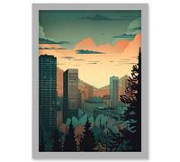 Skyscrapers by Forest Urban Architecture Landscape Artwork Framed Wall Art Print A4 Artery8 Light Grey One Size