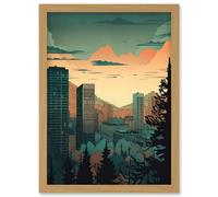 Skyscrapers by Forest Urban Architecture Landscape Artwork Framed Wall Art Print A4 Artery8 Light Oak One Size