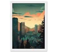 Skyscrapers by Forest Urban Architecture Landscape Artwork Framed Wall Art Print A4 Artery8 White One Size