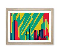 Skyscrapers Pop Art Abstract Framed Print | A4 Oak Framed Wall Art | Ready to Hang | Pop Art Cityscape Picture | Living Room Bedroom Lounge Office