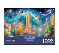 Skyscrapers, Waterfall Under Galactic Night 1000-Piece Jigsaw Puzzle Fantasy Architecture Classic Educational Game for Family Puzzle Time 70x50cm/1000pcs