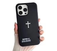 Skyseaco Bible Verse Design Phone Case for iPhone 15 Pro, Fashion Christian Cross Pattern Phone Case, Matte Black Slim Shockproof Cover for Girls Women and Men