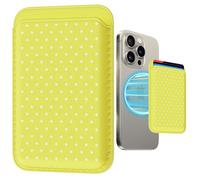 Skyseaco Compatible with Magsafe Wallet Magnetic Card Holder - Cute Polka Dot Card Holder for Phone Case, Leather Wallet Card Holder for iPhone 17/16/15/14/13/12 Series Slim for Women Men, Yellow