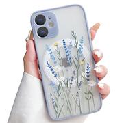 Skyseaco for iPhone 12 Mini Case Compatible with MagSafe for Clear Frosted PC Back Protector Flower Shockproof Floral Design Protective Women Girls Phone Cover - Lavender Blooms/Purple