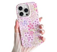 Skyseaco for iPhone 15 Pro Max Case Cute Pink Flower Floral Pattern Aesthetic Phone Case for Women Girls Soft Slim TPU Shockproof Phone Cover - Pink Wildflower