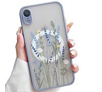 Skyseaco for iPhone Xr Case Compatible with MagSafe for Clear Frosted PC Back Protector Flower Shockproof Floral Design Protective Women Girls Phone Cover - Lavender Blooms/Purple