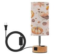SKYSHU Autumn Harvest Pumpkin Bedside Table Lamp for Bedroom, 3 Way Dimmable Touch LED Nightstand Desk Lamp with USB C Charging Ports & Wood Base Round Lampshade for Nursery Living Room Dorm