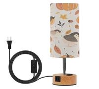 SKYSHU Autumn Harvest Pumpkin Bedside Table Lamp for Bedroom, 3 Way Dimmable Touch LED Nightstand Desk Lamp with USB C Charging Ports & Wood Base Round Lampshade for Nursery Living Room Dorm