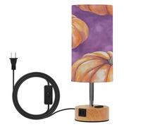 SKYSHU Autumn Harvest Pumpkin Bedside Table Lamp for Bedroom, 3 Way Dimmable Touch LED Nightstand Desk Lamp with USB C Charging Ports & Wood Base Round Lampshade for Nursery Living Room Dorm