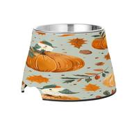 SKYSHU Autumn Harvest Pumpkin Elevated Dog Bowls, Prevention of Vertebrae Disease Raised Dog & Cat Bowl Stand with Removable Stainless Steel Bowls, Non-Slip Spill-Proof Pet Food & Water Bowl Dish