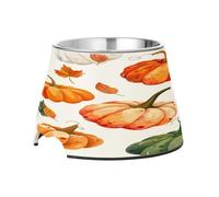 SKYSHU Autumn Harvest Pumpkin Elevated Dog Bowls, Prevention of Vertebrae Disease Raised Dog & Cat Bowl Stand with Removable Stainless Steel Bowls, Non-Slip Spill-Proof Pet Food & Water Bowl Dish