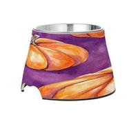 SKYSHU Autumn Harvest Pumpkin Elevated Dog Bowls, Prevention of Vertebrae Disease Raised Dog & Cat Bowl Stand with Removable Stainless Steel Bowls, Non-Slip Spill-Proof Pet Food & Water Bowl Dish