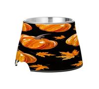 SKYSHU Autumn Harvest Pumpkin Elevated Dog Bowls, Prevention of Vertebrae Disease Raised Dog & Cat Bowl Stand with Removable Stainless Steel Bowls, Non-Slip Spill-Proof Pet Food & Water Bowl Dish