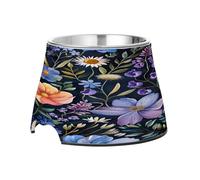 SKYSHU Beautiful Flower Elevated Dog Bowls, Prevention of Vertebrae Disease Raised Dog & Cat Bowl Stand with Removable Stainless Steel Bowls, Non-Slip Spill-Proof Pet Food & Water Bowl Dish