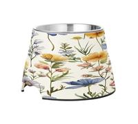 SKYSHU Beautiful Flower Elevated Dog Bowls, Prevention of Vertebrae Disease Raised Dog & Cat Bowl Stand with Removable Stainless Steel Bowls, Non-Slip Spill-Proof Pet Food & Water Bowl Dish