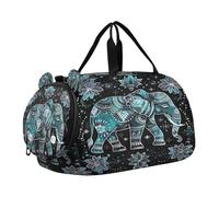 SKYSHU Boho Elephant Large Waterproof Weekender Overnight Bag, Detachable Shoulder Strap Gym Bag with Shoe Compartment & Wet Pocket