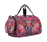 SKYSHU Boho Elephant Large Waterproof Weekender Overnight Bag, Detachable Shoulder Strap Gym Bag with Shoe Compartment & Wet Pocket