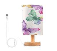 SKYSHU Butterfly Bedside Table Lamp, Small LED Desk Light USB Nightstand Lamp with Non Slip Wood Base & Eye-Friendily Lampshade for Living Room Bedroom Dorm Home Office Desk Decor