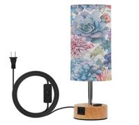 SKYSHU Cactus Succulent Bedside Table Lamp for Bedroom, 3 Way Dimmable Touch LED Nightstand Desk Lamp with USB C Charging Ports & Wood Base Round Lampshade for Nursery Living Room Dorm