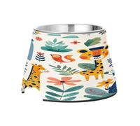 SKYSHU Cartoon Animals Elevated Dog Bowls, Prevention of Vertebrae Disease Raised Dog & Cat Bowl Stand with Removable Stainless Steel Bowls, Non-Slip Spill-Proof Pet Food & Water Bowl Dish