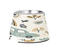 SKYSHU Cartoon Animals Elevated Dog Bowls, Prevention of Vertebrae Disease Raised Dog & Cat Bowl Stand with Removable Stainless Steel Bowls, Non-Slip Spill-Proof Pet Food & Water Bowl Dish