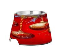 SKYSHU Christmas Ball Elevated Dog Bowls, Prevention of Vertebrae Disease Raised Dog & Cat Bowl Stand with Removable Stainless Steel Bowls, Non-Slip Spill-Proof Pet Food & Water Bowl Dish