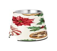 SKYSHU Christmas Cookies Elevated Dog Bowls, Prevention of Vertebrae Disease Raised Dog & Cat Bowl Stand with Removable Stainless Steel Bowls, Non-Slip Spill-Proof Pet Food & Water Bowl Dish