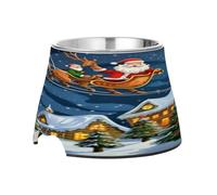 SKYSHU Christmas Santa Claus Elevated Dog Bowls, Prevention of Vertebrae Disease Raised Dog & Cat Bowl Stand with Removable Stainless Steel Bowls, Non-Slip Spill-Proof Pet Food & Water Bowl Dish