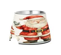 SKYSHU Christmas Santa Claus Elevated Dog Bowls, Prevention of Vertebrae Disease Raised Dog & Cat Bowl Stand with Removable Stainless Steel Bowls, Non-Slip Spill-Proof Pet Food & Water Bowl Dish