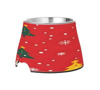 SKYSHU Christmas Tree Elevated Dog Bowls, Prevention of Vertebrae Disease Raised Dog & Cat Bowl Stand with Removable Stainless Steel Bowls, Non-Slip Spill-Proof Pet Food & Water Bowl Dish