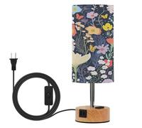 SKYSHU Clipart Floral Bedside Table Lamp for Bedroom, 3 Way Dimmable Touch LED Nightstand Desk Lamp with USB C Charging Ports & Wood Base Round Lampshade for Nursery Living Room Dorm