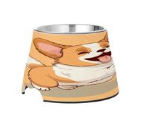 SKYSHU Cute Corgi Dog Elevated Dog Bowls, Prevention of Vertebrae Disease Raised Dog & Cat Bowl Stand with Removable Stainless Steel Bowls, Non-Slip Spill-Proof Pet Food & Water Bowl Dish