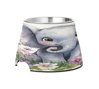 SKYSHU Cute Elephant Elevated Dog Bowls, Prevention of Vertebrae Disease Raised Dog & Cat Bowl Stand with Removable Stainless Steel Bowls, Non-Slip Spill-Proof Pet Food & Water Bowl Dish
