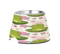 SKYSHU Cute Frogs Elevated Dog Bowls, Prevention of Vertebrae Disease Raised Dog & Cat Bowl Stand with Removable Stainless Steel Bowls, Non-Slip Spill-Proof Pet Food & Water Bowl Dish