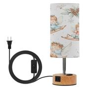 SKYSHU Cute Little Angels Bedside Table Lamp for Bedroom, 3 Way Dimmable Touch LED Nightstand Desk Lamp with USB C Charging Ports & Wood Base Round Lampshade for Nursery Living Room Dorm