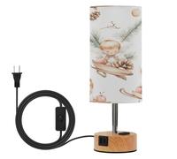 SKYSHU Cute Little Angels Bedside Table Lamp for Bedroom, 3 Way Dimmable Touch LED Nightstand Desk Lamp with USB C Charging Ports & Wood Base Round Lampshade for Nursery Living Room Dorm