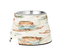 SKYSHU Cute Little Angels Elevated Dog Bowls, Prevention of Vertebrae Disease Raised Dog & Cat Bowl Stand with Removable Stainless Steel Bowls, Non-Slip Spill-Proof Pet Food & Water Bowl Dish