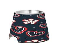 SKYSHU Cute Love Heart Elevated Dog Bowls, Prevention of Vertebrae Disease Raised Dog & Cat Bowl Stand with Removable Stainless Steel Bowls, Non-Slip Spill-Proof Pet Food & Water Bowl Dish