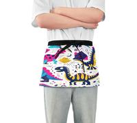 SKYSHU Dinosaur Waist Apron for Women Men, Water & Oil Resistant Waitress Waiter Server Short Apron with 3 Pockets for Chef Cooking Painting Gardening