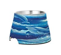 SKYSHU Dolphin Elevated Dog Bowls, Prevention of Vertebrae Disease Raised Dog & Cat Bowl Stand with Removable Stainless Steel Bowls, Non-Slip Spill-Proof Pet Food & Water Bowl Dish