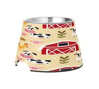 SKYSHU Farm Animals Elevated Dog Bowls, Prevention of Vertebrae Disease Raised Dog & Cat Bowl Stand with Removable Stainless Steel Bowls, Non-Slip Spill-Proof Pet Food & Water Bowl Dish