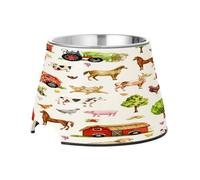 SKYSHU Farm Animals Elevated Dog Bowls, Prevention of Vertebrae Disease Raised Dog & Cat Bowl Stand with Removable Stainless Steel Bowls, Non-Slip Spill-Proof Pet Food & Water Bowl Dish